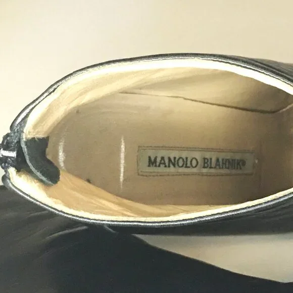 MANOLO BLAHNIK Black Leather Point Toe Ankle Boots 💋 SIZE 38 - Picture 12 of 16